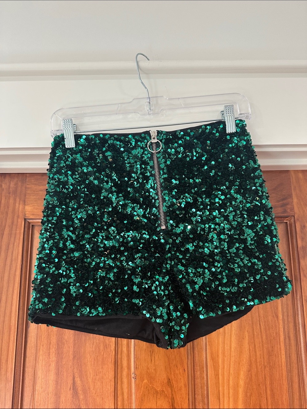 Anthropologie Emerald Sequin High-Waist Micro Shorts